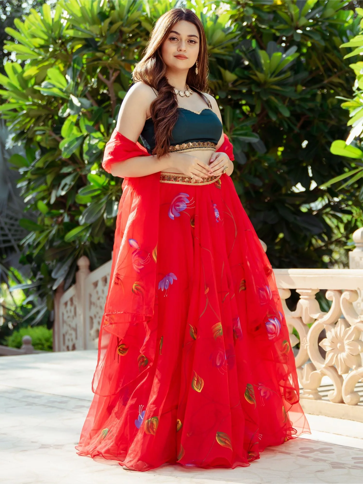 Red Organza Lehenga Choli Set - Image 5