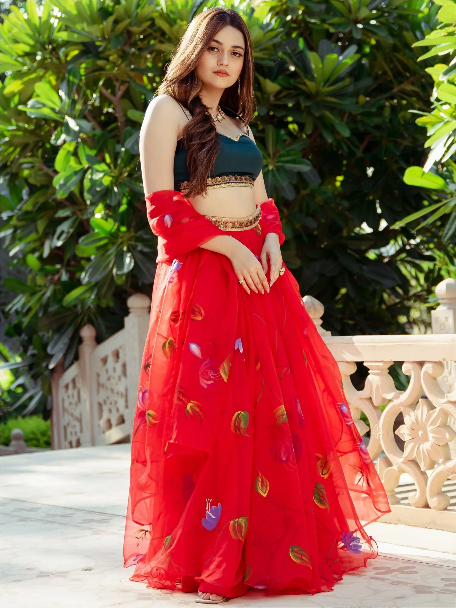 Red Organza Lehenga Choli Set - Image 6