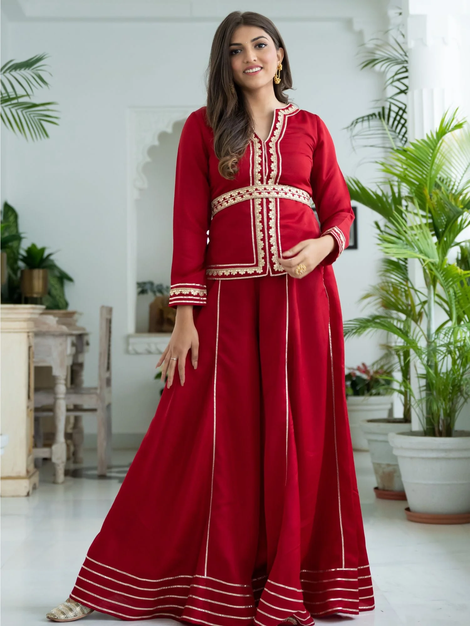 Red Silk Top and Palazzo Set - Image 3