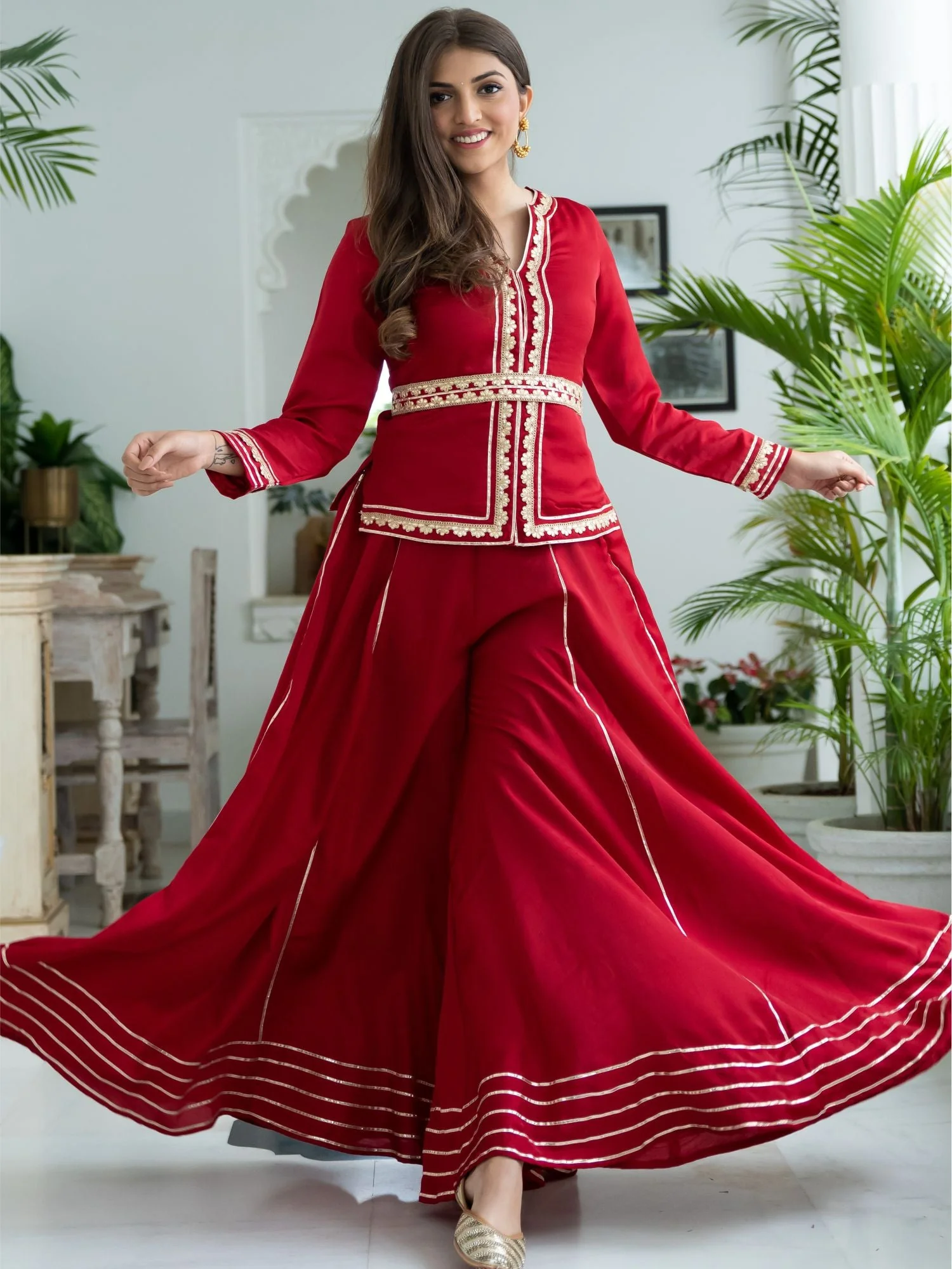 Red Silk Top and Palazzo Set - Image 4