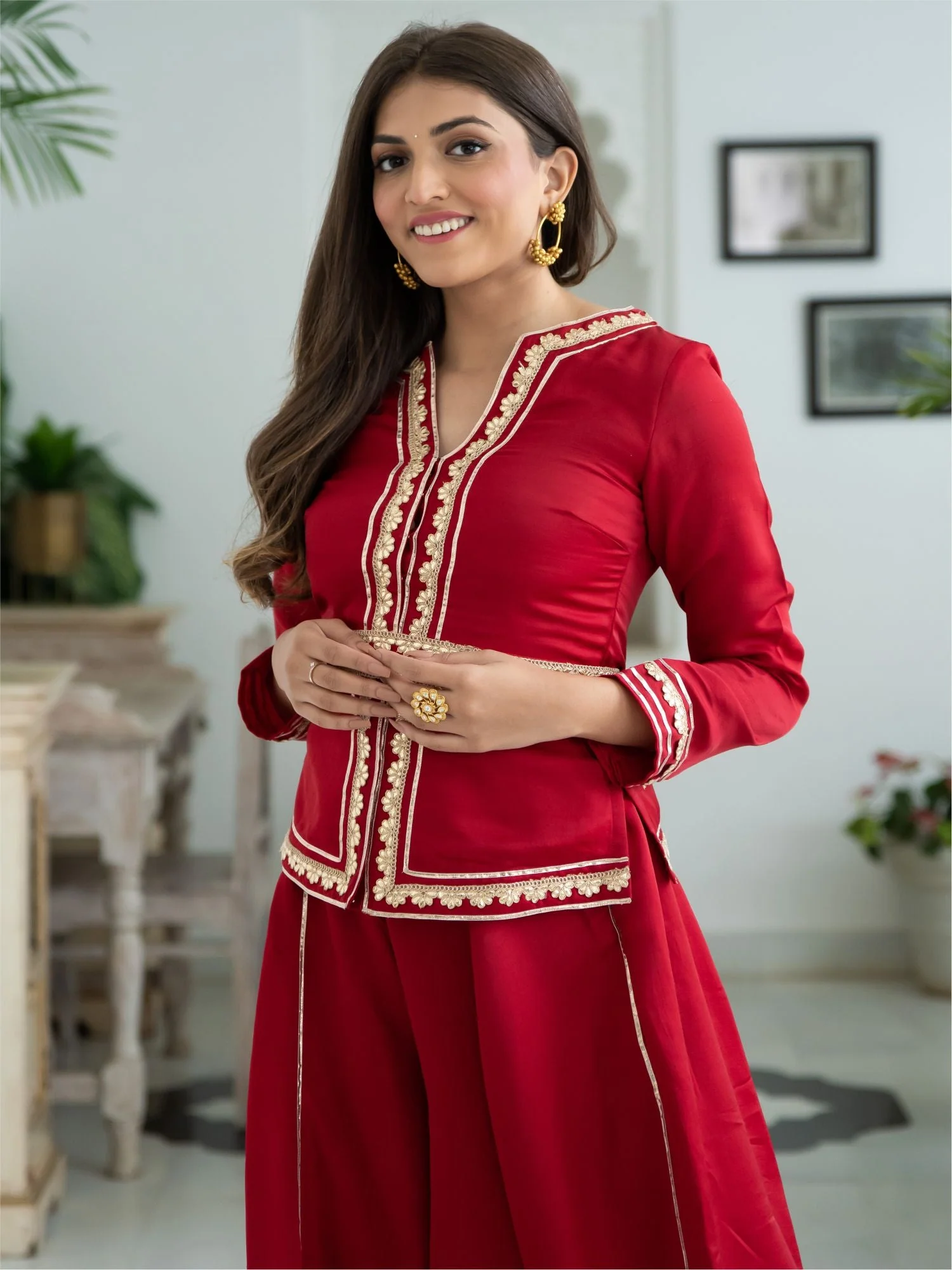 Red Silk Top and Palazzo Set - Image 5