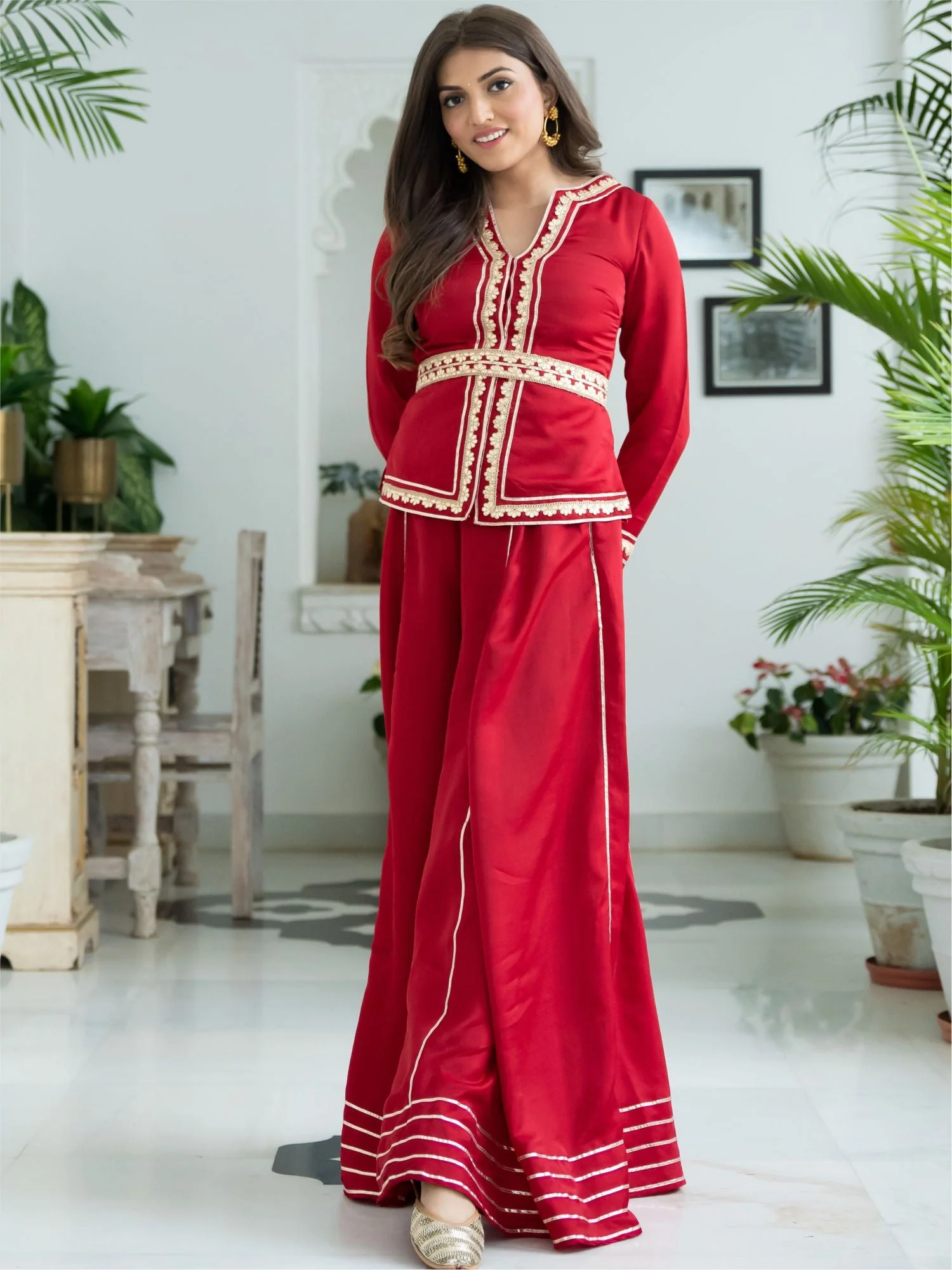 Red Silk Top and Palazzo Set - Image 6