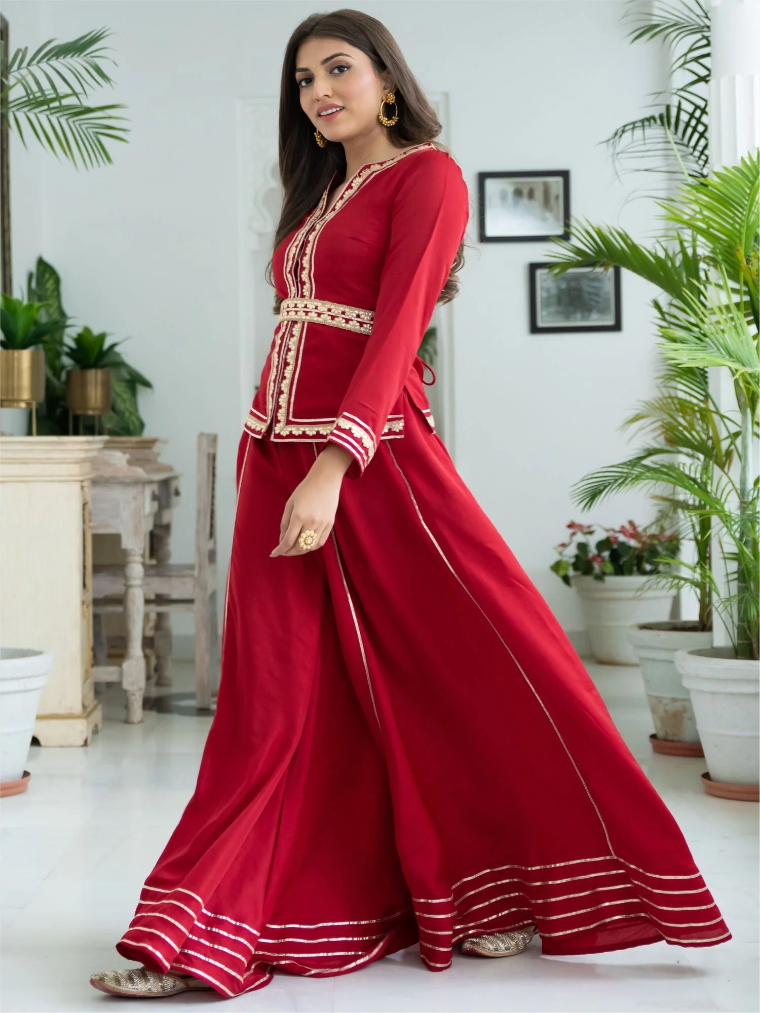 Red Silk Top and Palazzo Set - Image 7