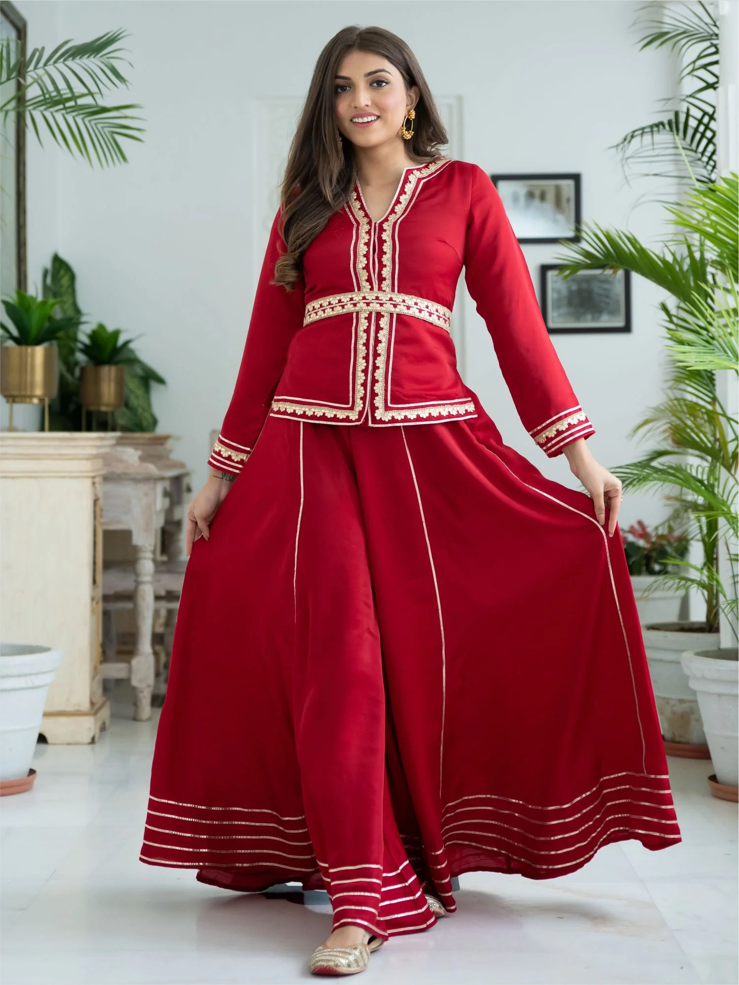 Red Silk Top and Palazzo Set - Image 8