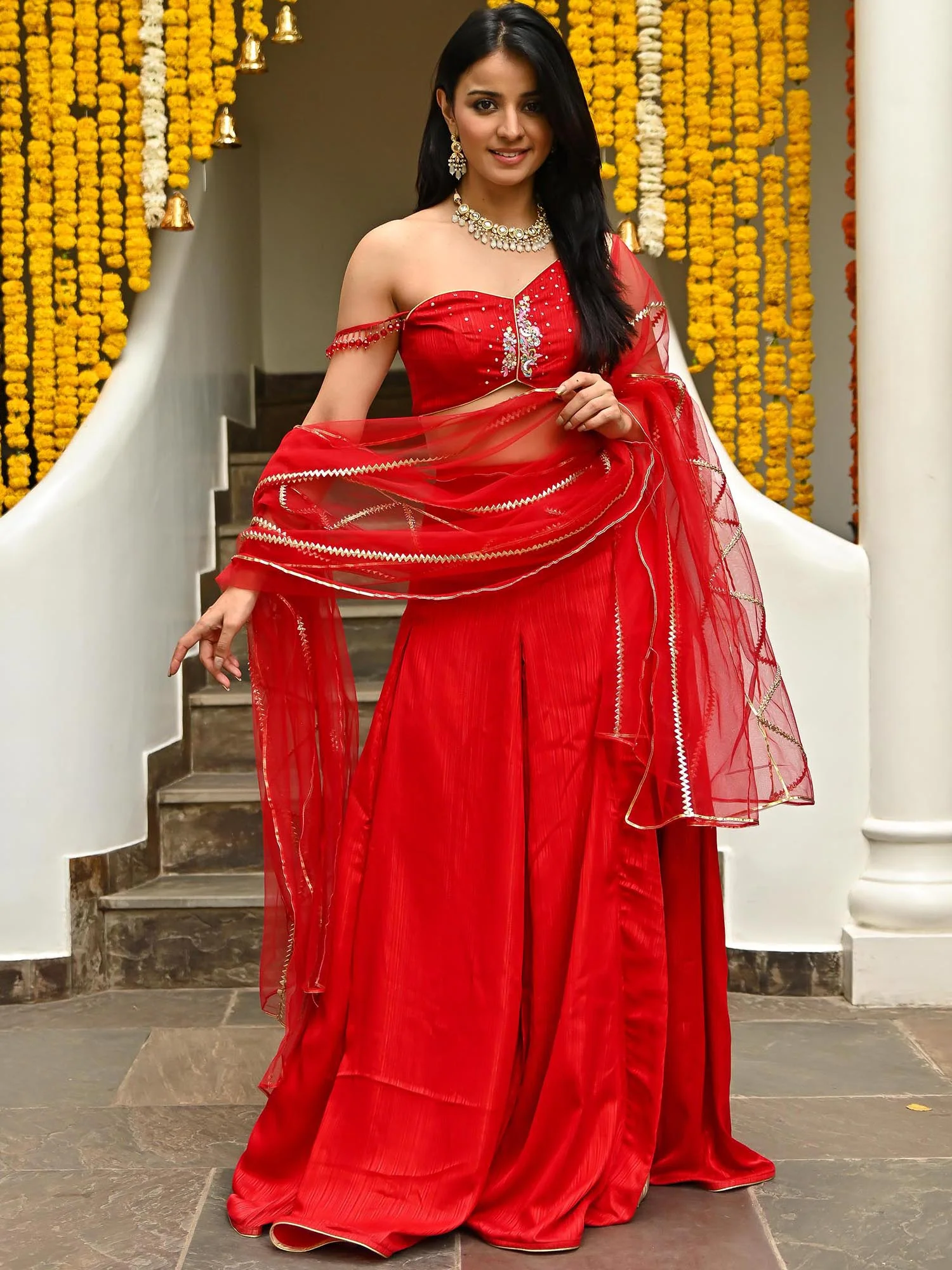 Red Slit Lehenga - Image 5
