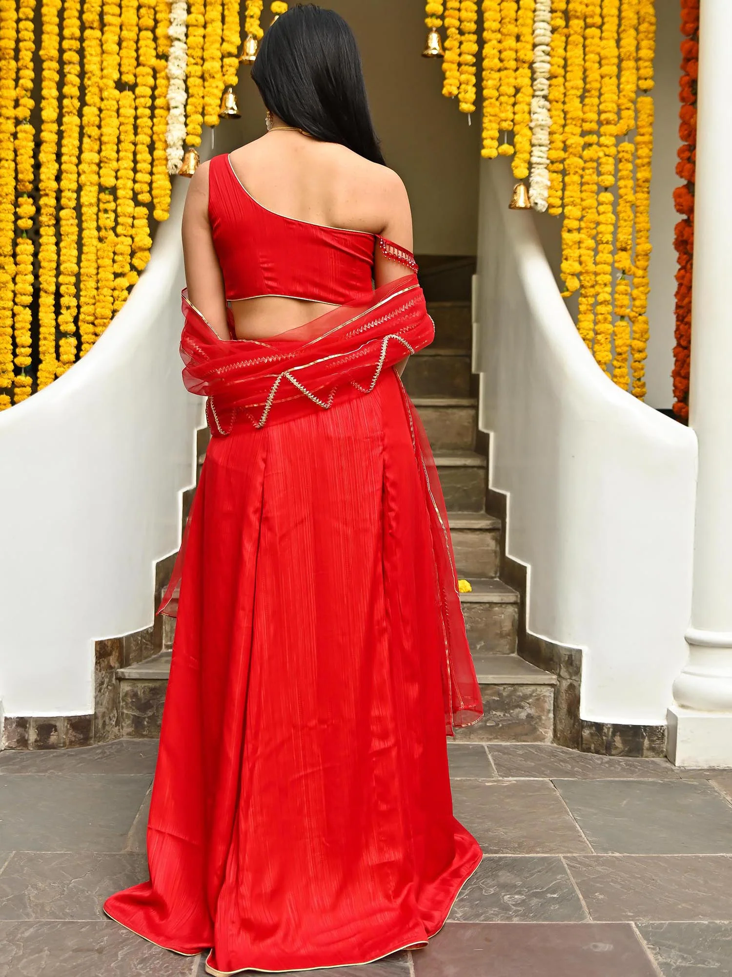 Red Slit Lehenga - Image 7