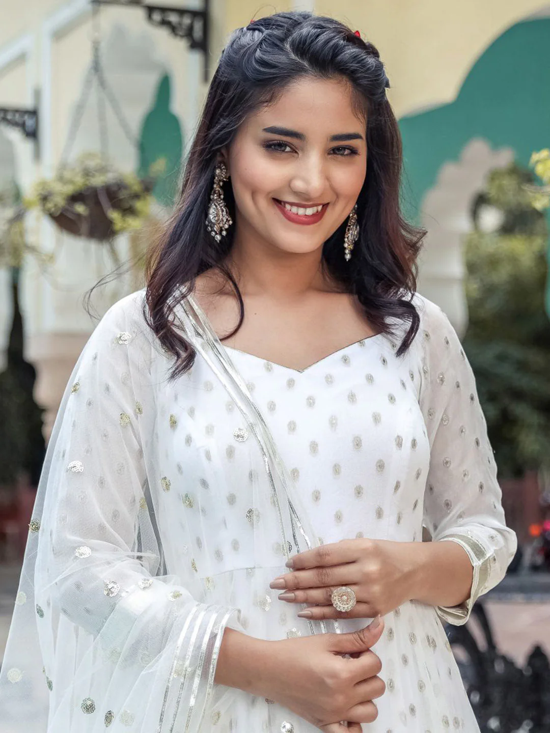 White Georgette Anarkali Set - Image 3