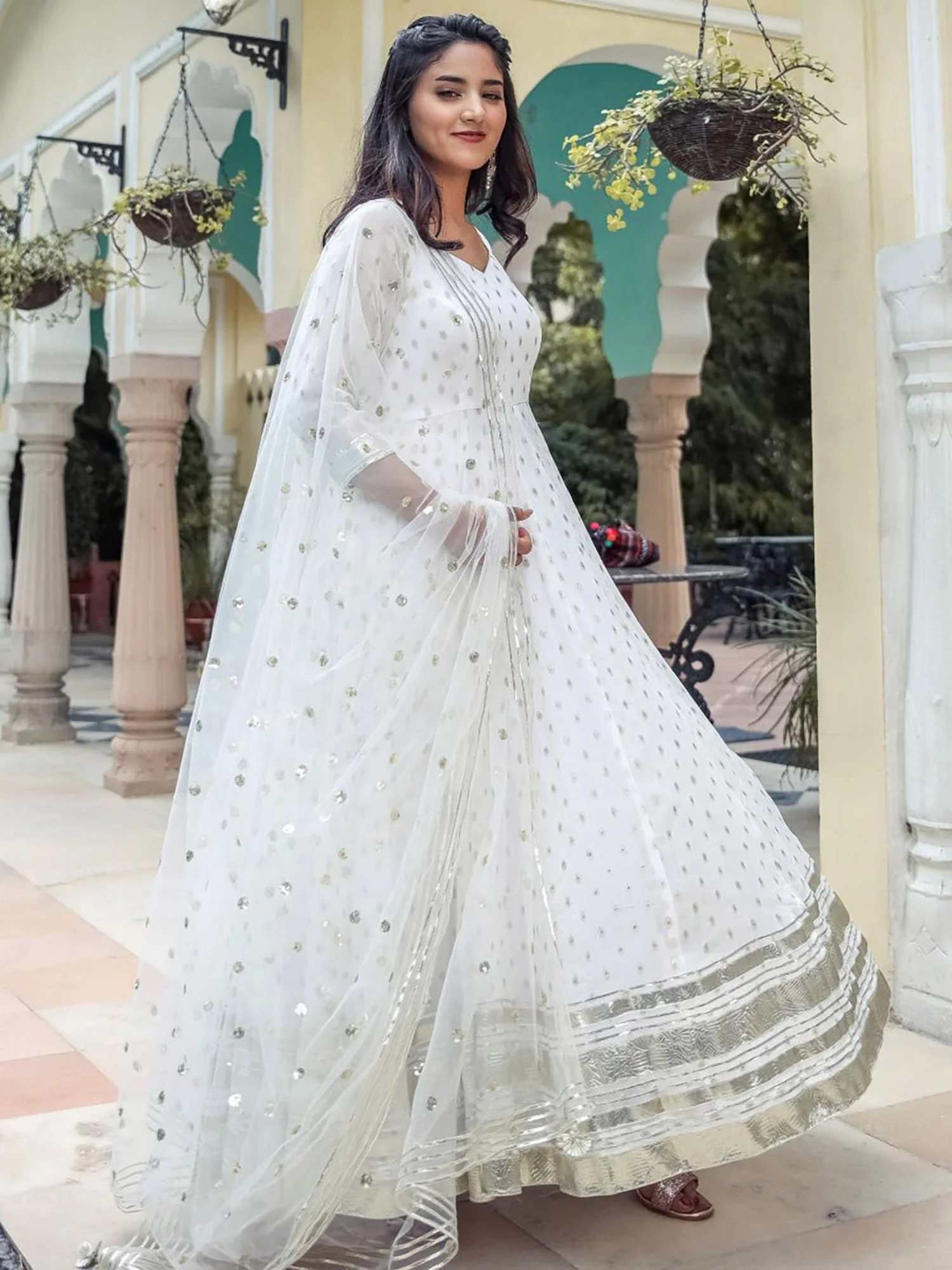 White Georgette Anarkali Set - Image 4