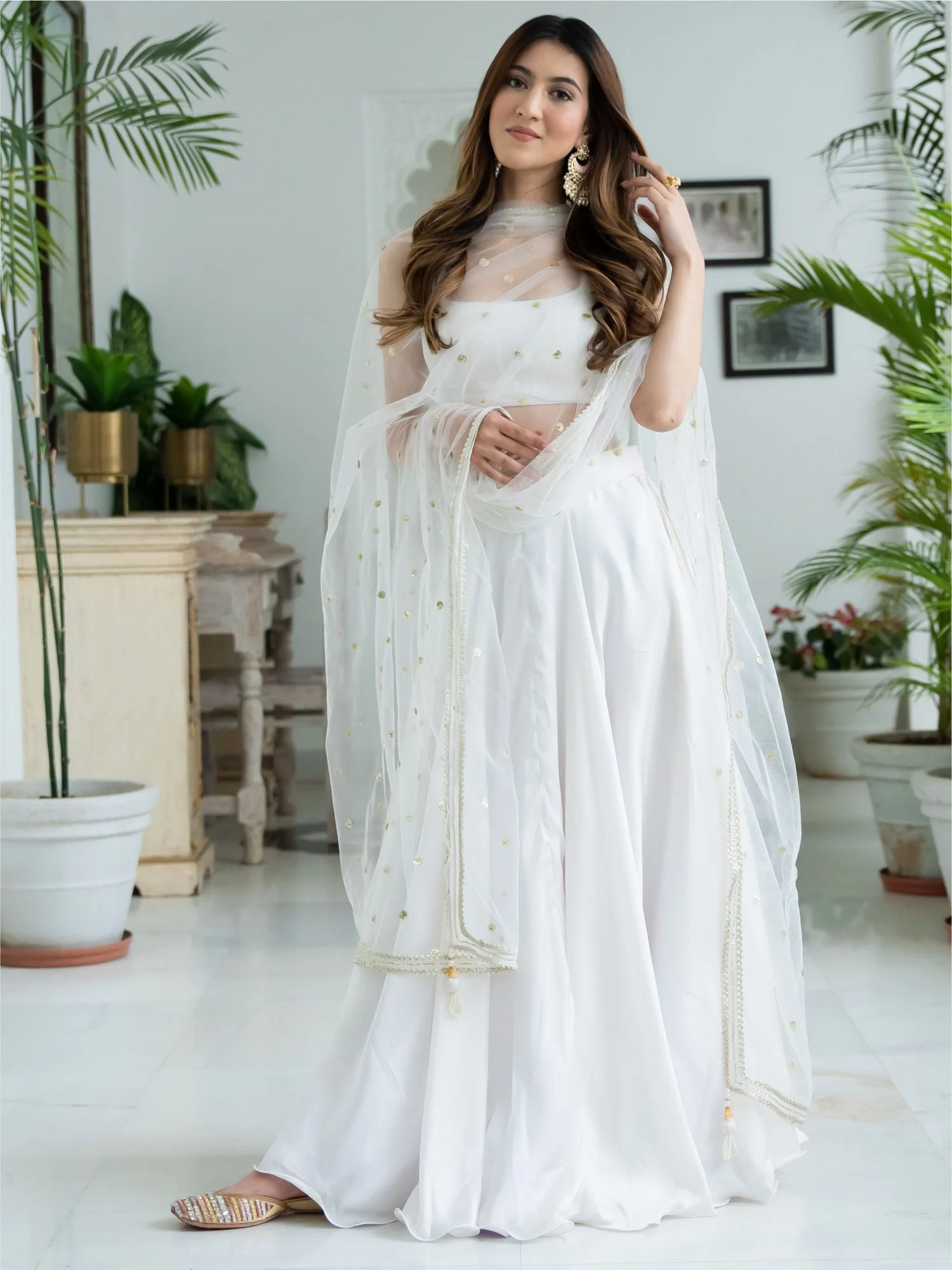 White Silk Lehenga Set - Image 4