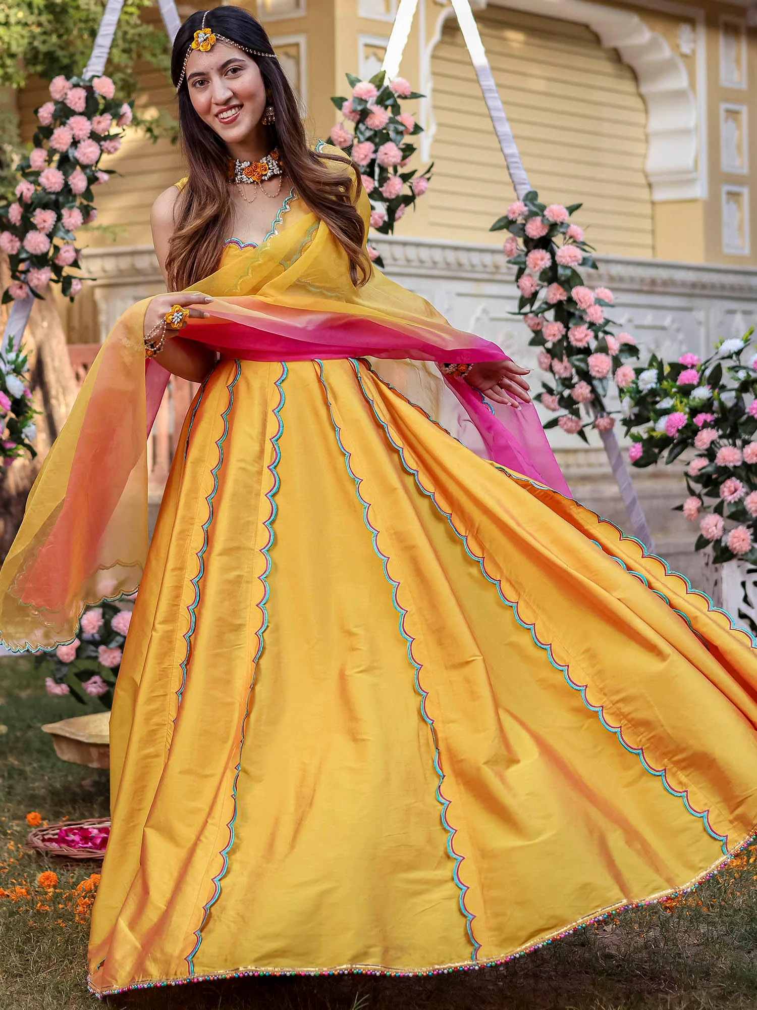 Yellow Scallop Lehenga Set - Image 6